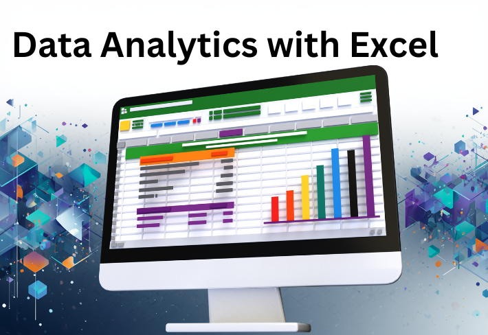 Excel data analysis dashboard and charts displayed on computer representing data analytics training program