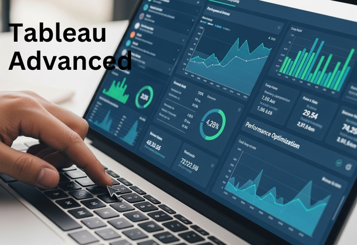 Advanced Tableau dashboards and analytics visualizations on laptop representing data visualization training program